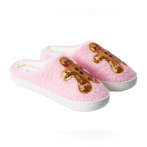 Cozy Pink Gingerbread Sequin Slippers - Picture 13 of 14